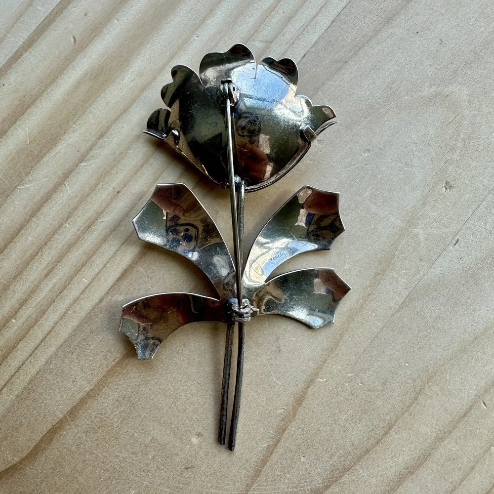 Vintage Artisan Brooch‎ Pin 3.25 Inch Multicolor Crystals Sterling Silver 17.5g